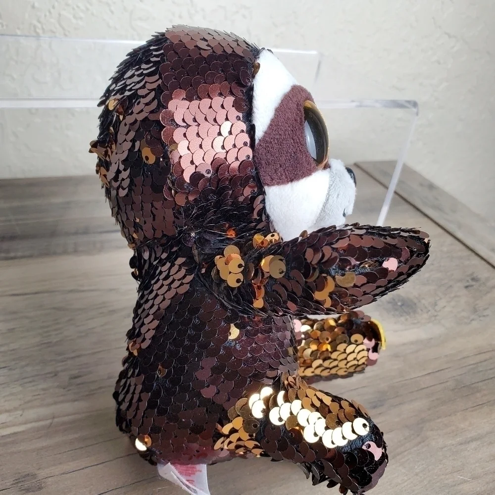 TY Flippables Limited Collection Dangler the Sloth Brown Gold Sequins Plush 6